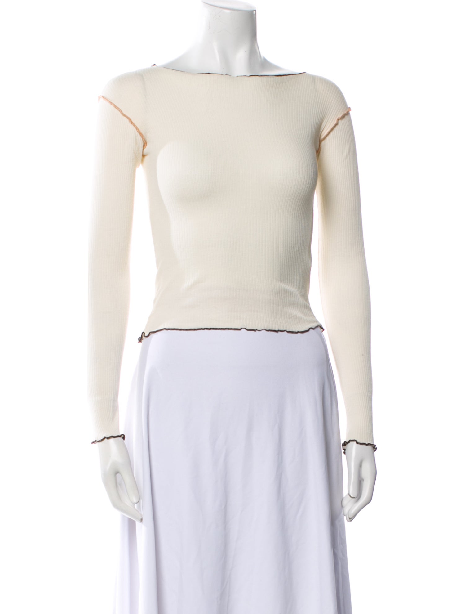 Baserange Bateau Neckline Long Sleeve Crop Top