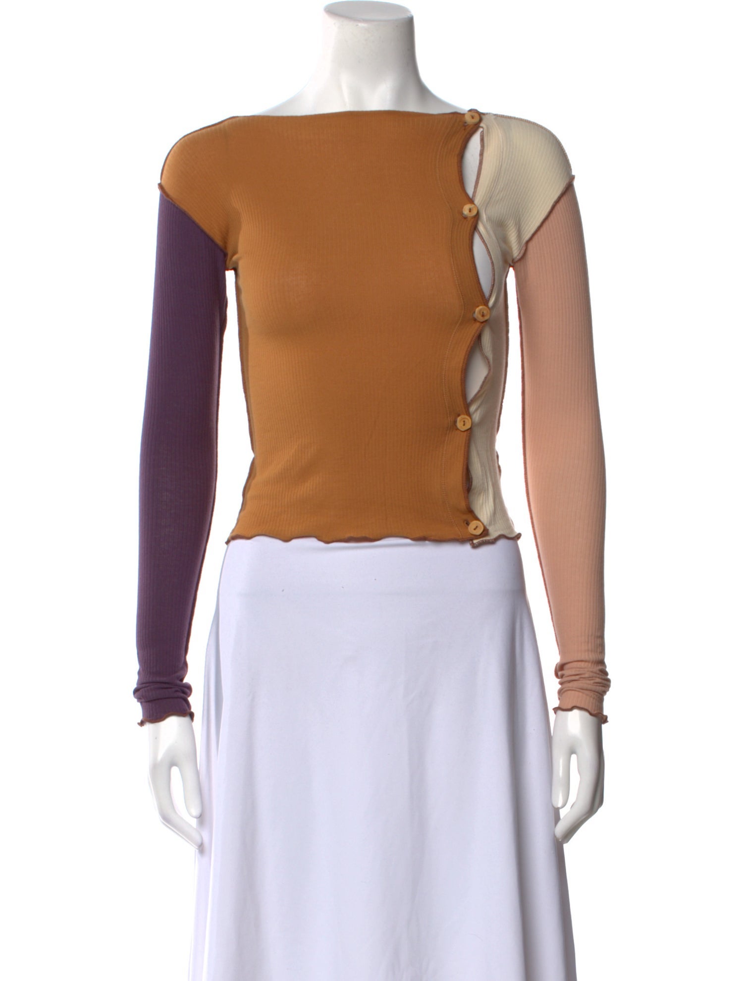 Baserange Bateau Neckline Long Sleeve Crop Top