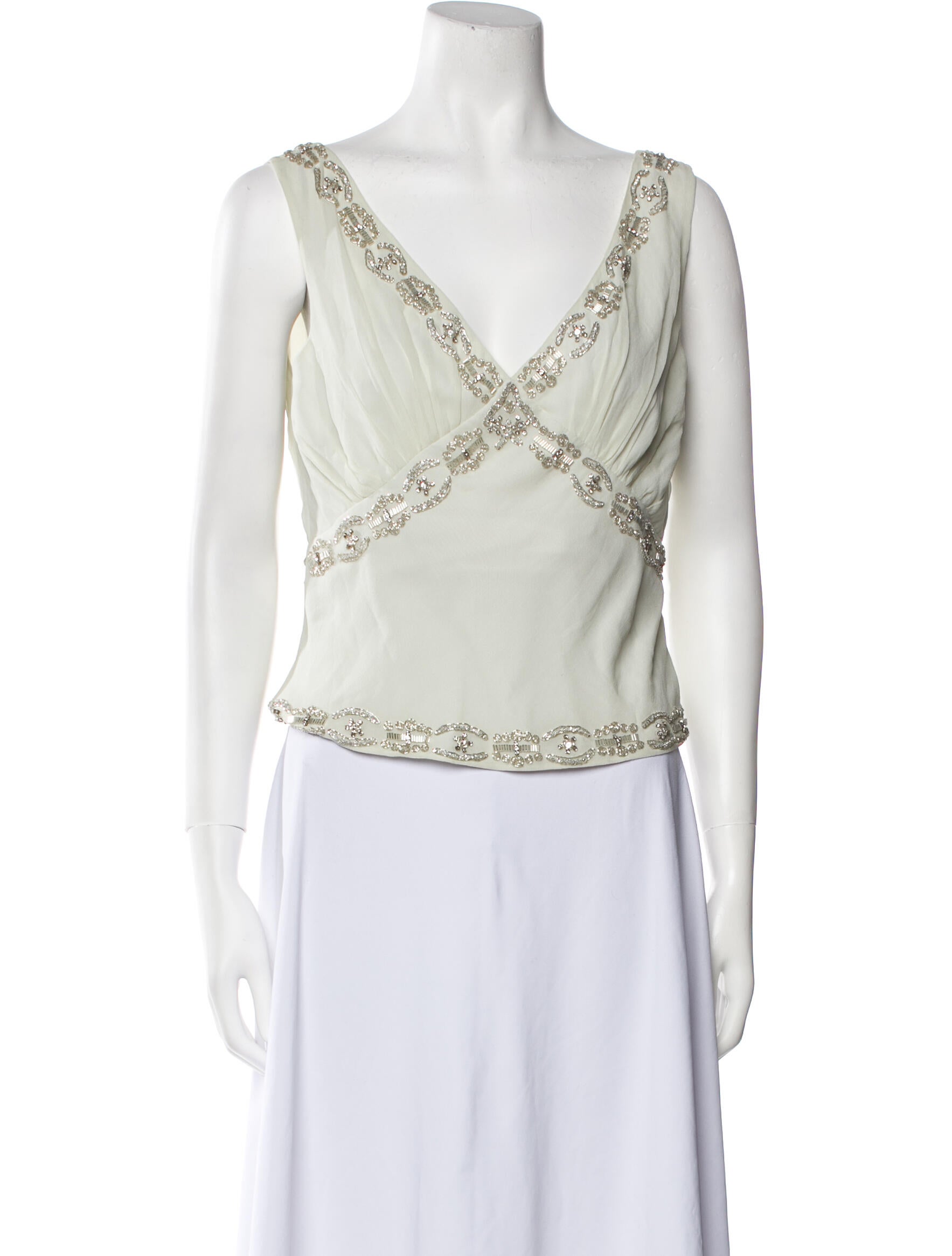 Basix Silk Plunge Neckline Crop Top