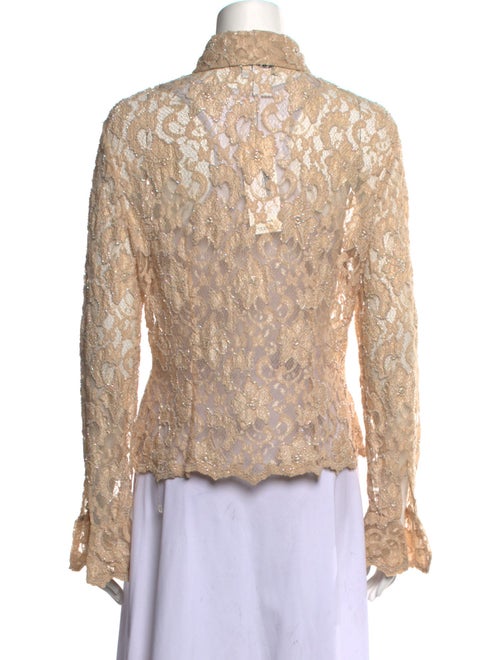 Basix Nylon Lace Pattern Button-Up Top