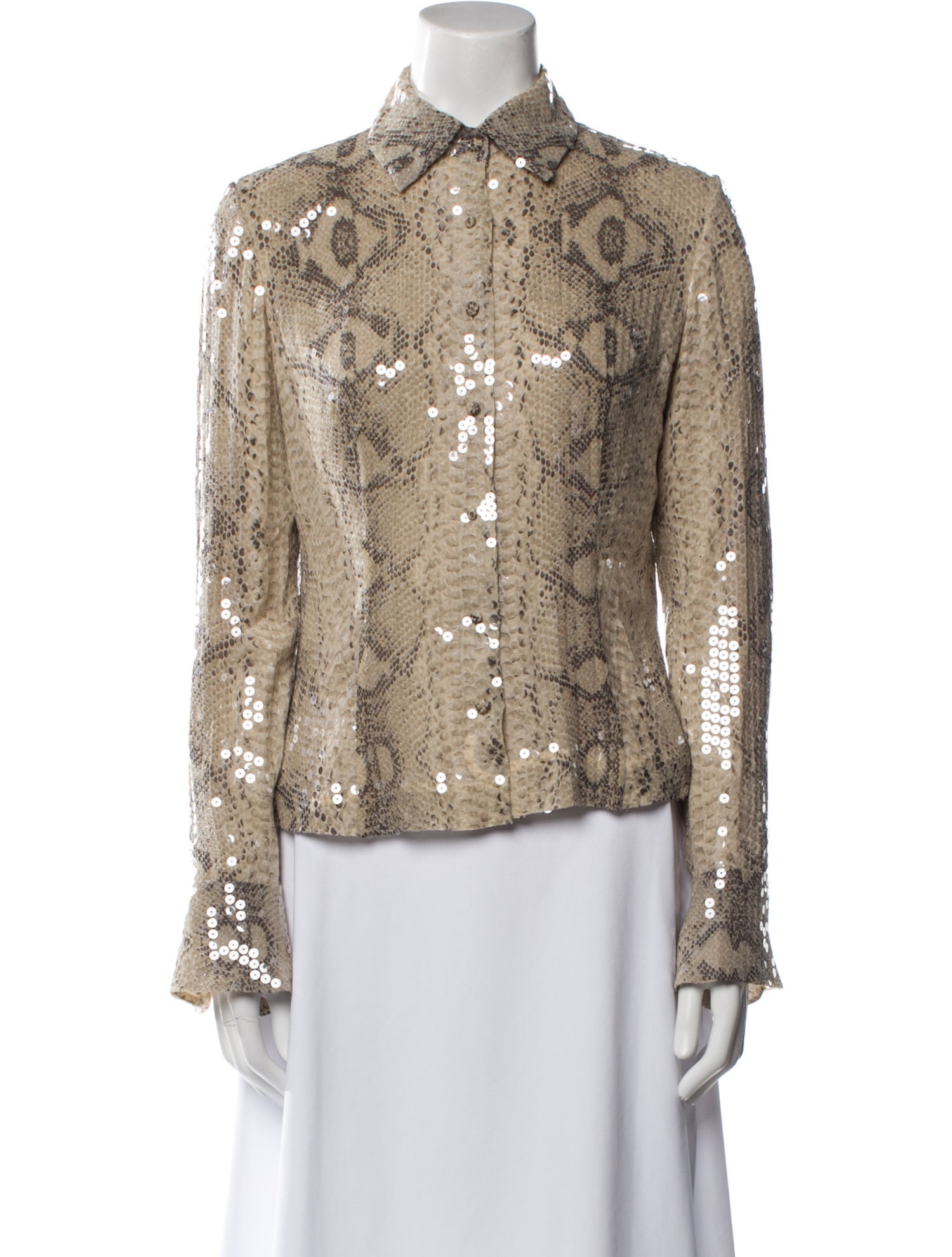 Basix Silk Animal Print Button-Up Top