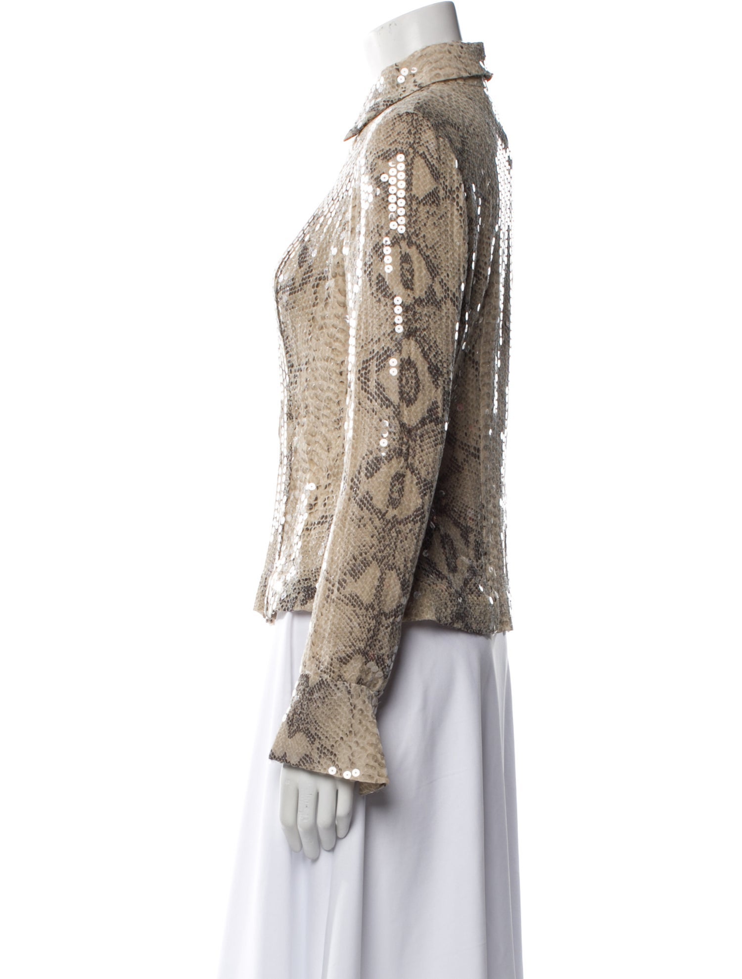 Basix Silk Animal Print Button-Up Top