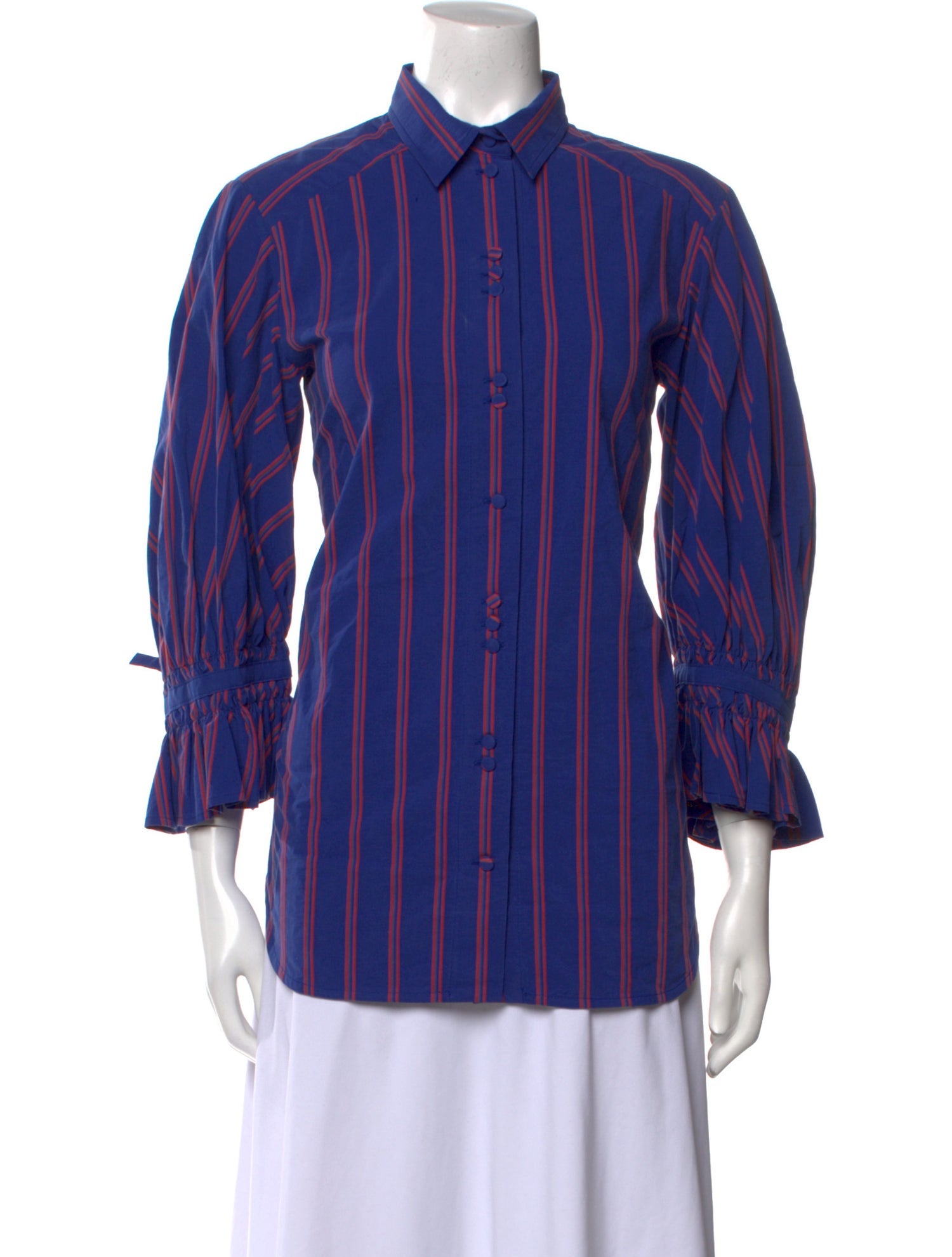 Britt sisseck Striped Three-Quarter Sleeve Button-Up Top