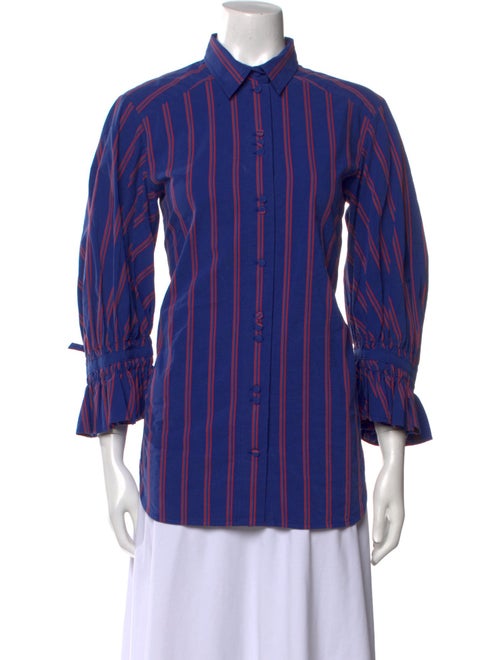 Britt sisseck Striped Three-Quarter Sleeve Button-Up Top