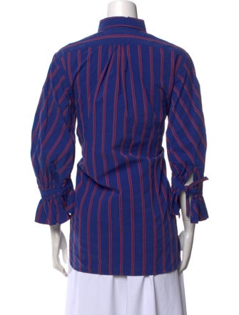 Britt sisseck Striped Three-Quarter Sleeve Button-Up Top