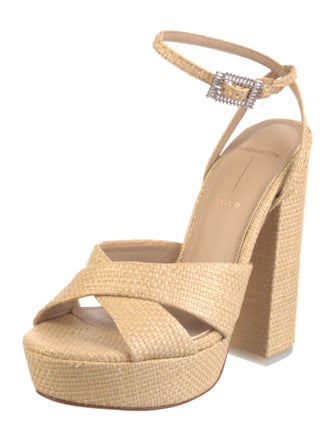 Black Suede Studio Rattan Crystal Embellishments Sandals