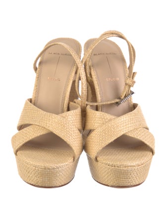 Black Suede Studio Rattan Crystal Embellishments Sandals