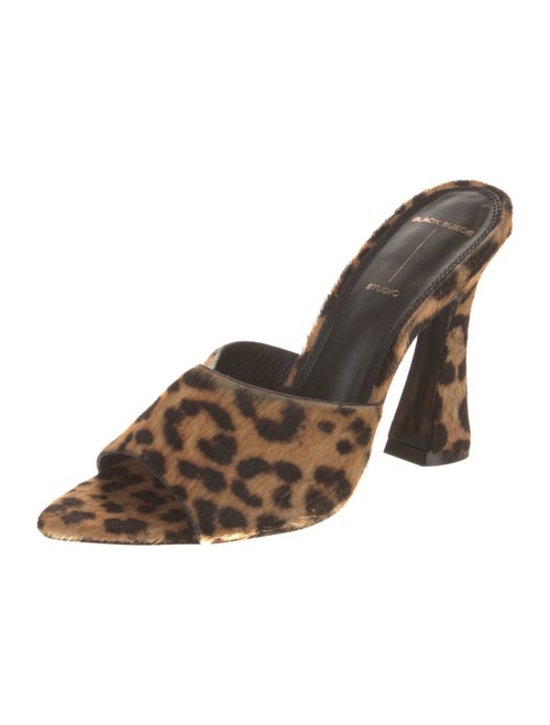 Black Suede Studio Calf Hair Animal Print Slides