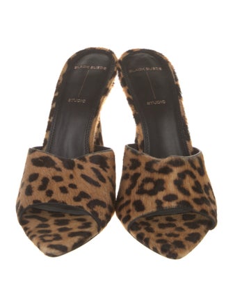 Black Suede Studio Calf Hair Animal Print Slides