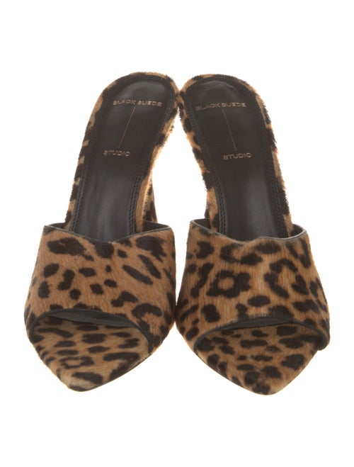 Black Suede Studio Calf Hair Animal Print Slides