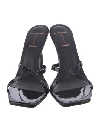 Black Suede Studio Patent Leather Slides