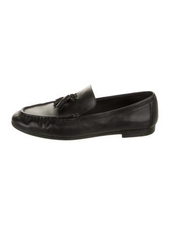 Black Suede Studio Leather Tassel Accents Loafers