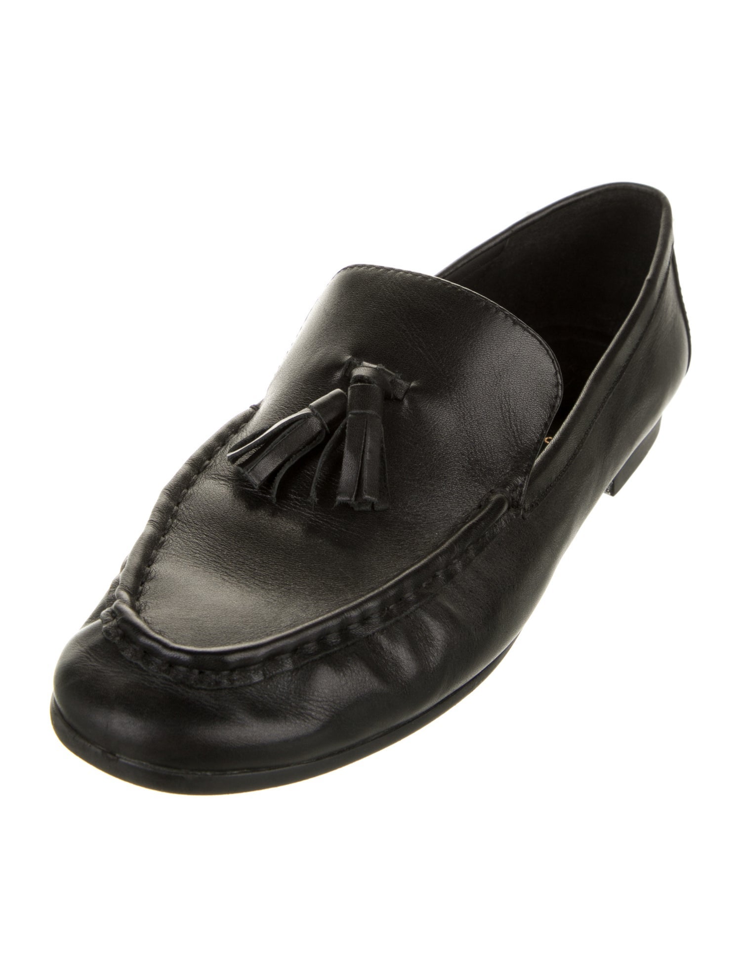 Black Suede Studio Leather Tassel Accents Loafers