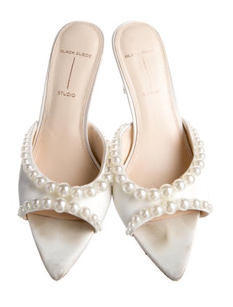 Black Suede Studio Satin Beaded Accents Slides