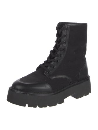 Black Suede Studio Canvas Combat Boots
