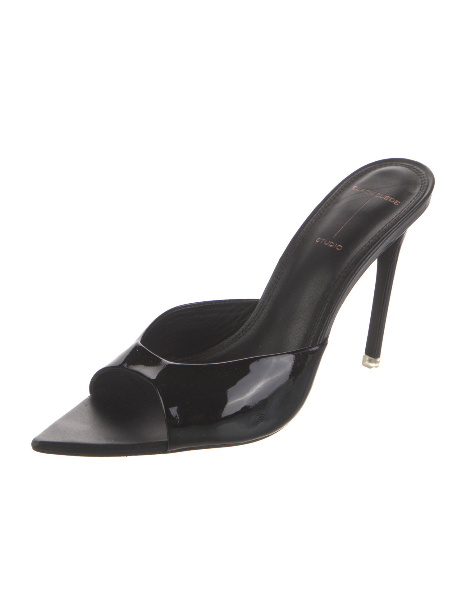 Black Suede Studio Patent Leather Slides