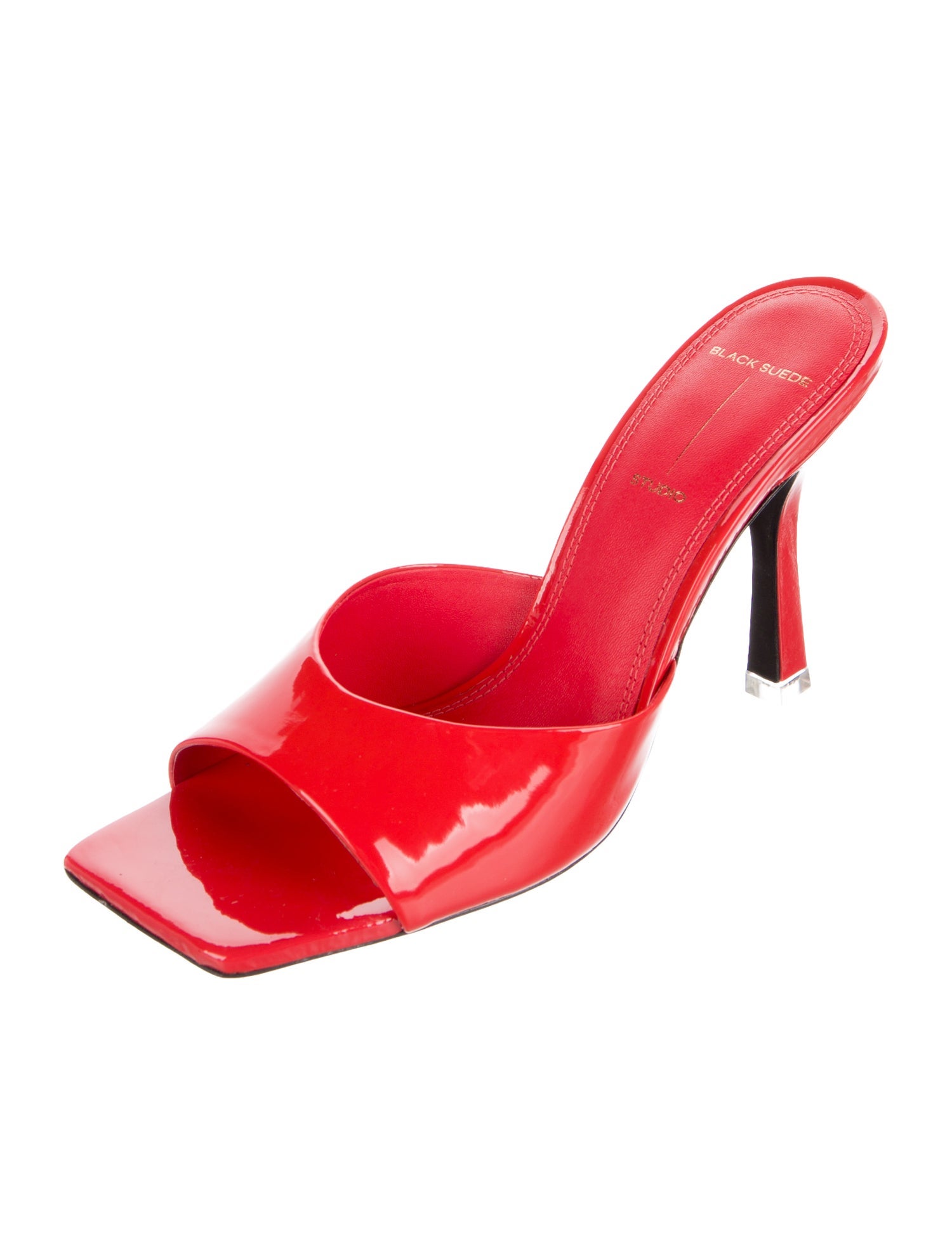 Black Suede Studio Patent Leather Slides