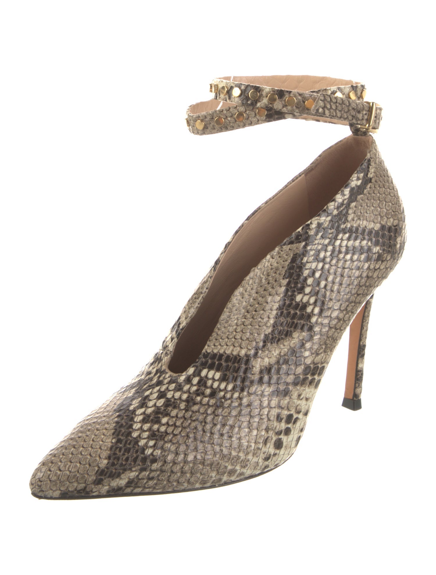 Black Suede Studio Python Animal Print Pumps