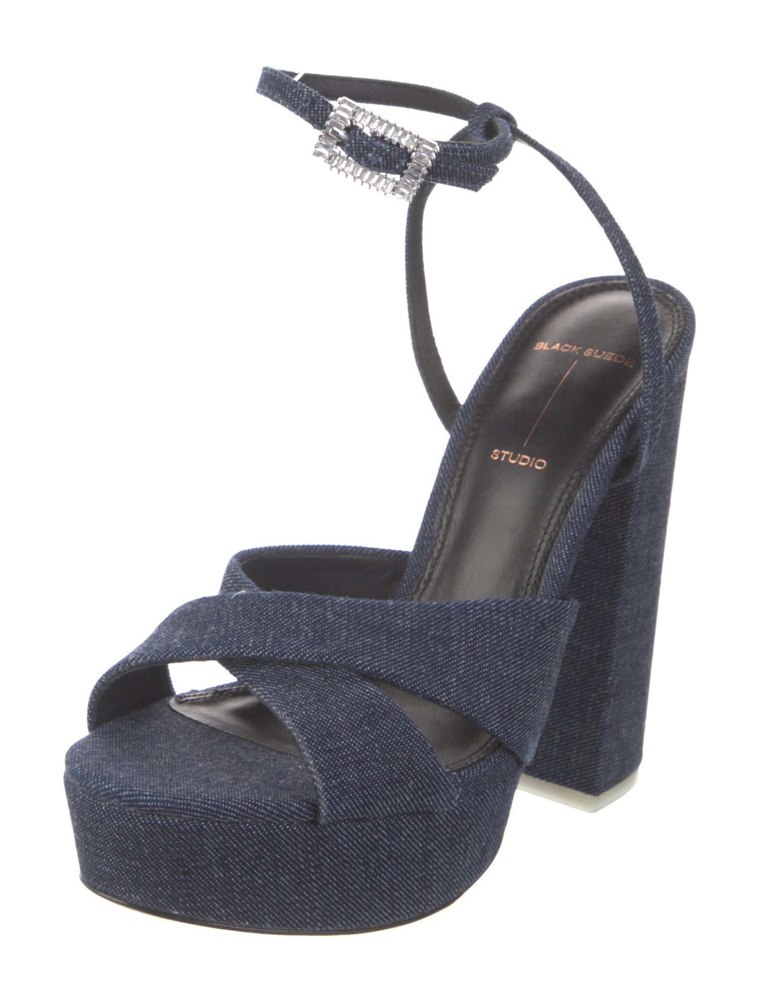 Black Suede Studio Denim Slingback Sandals