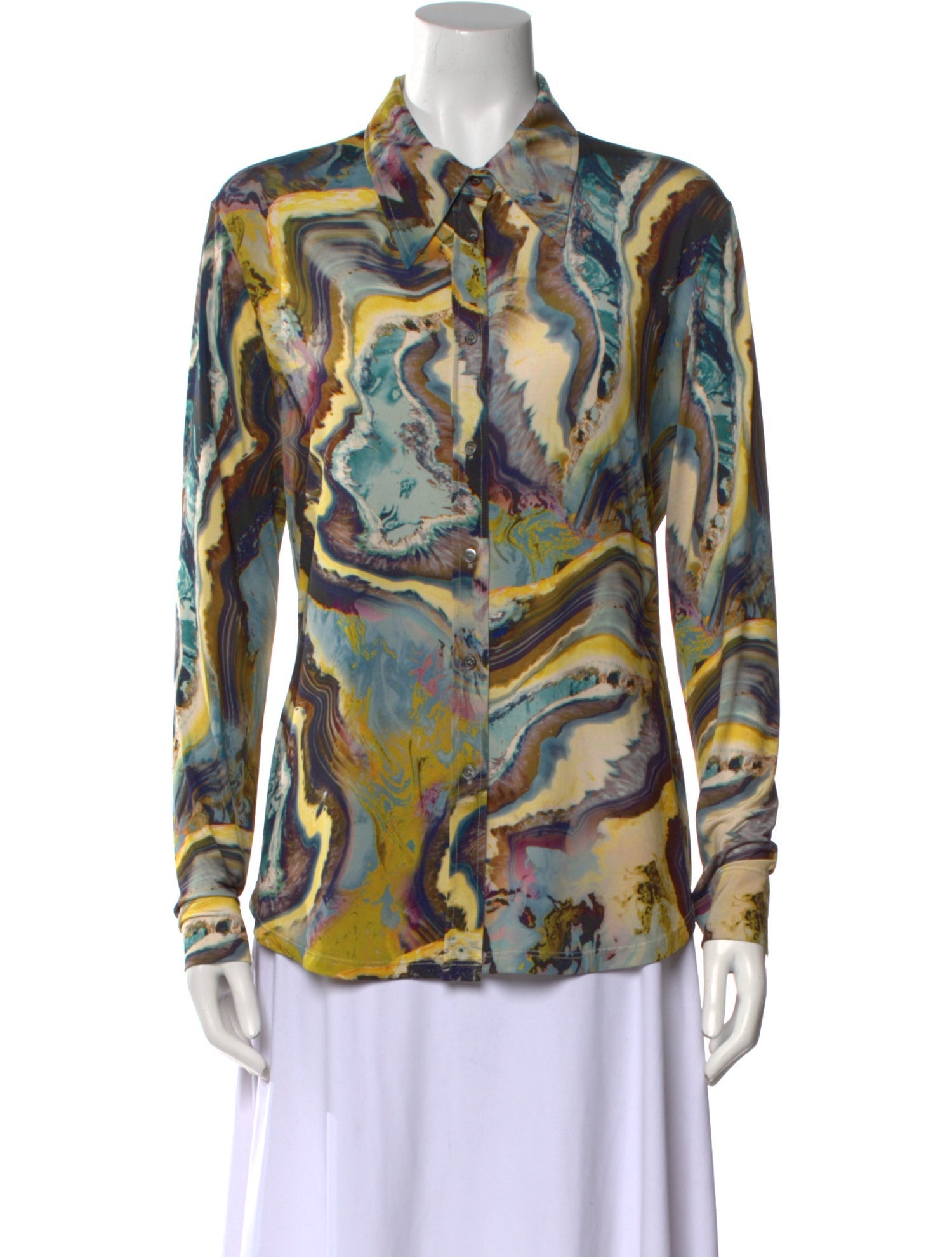 Beatrice B Printed Long Sleeve Button-Up Top