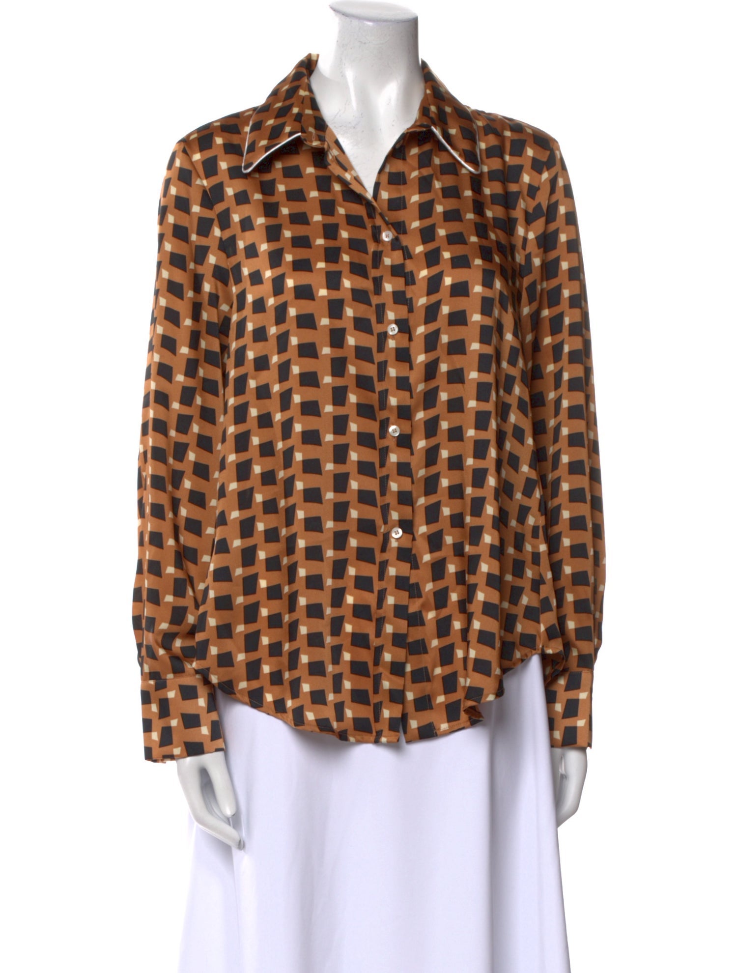 Beatrice B Printed Long Sleeve Button-Up Top w/ Tags