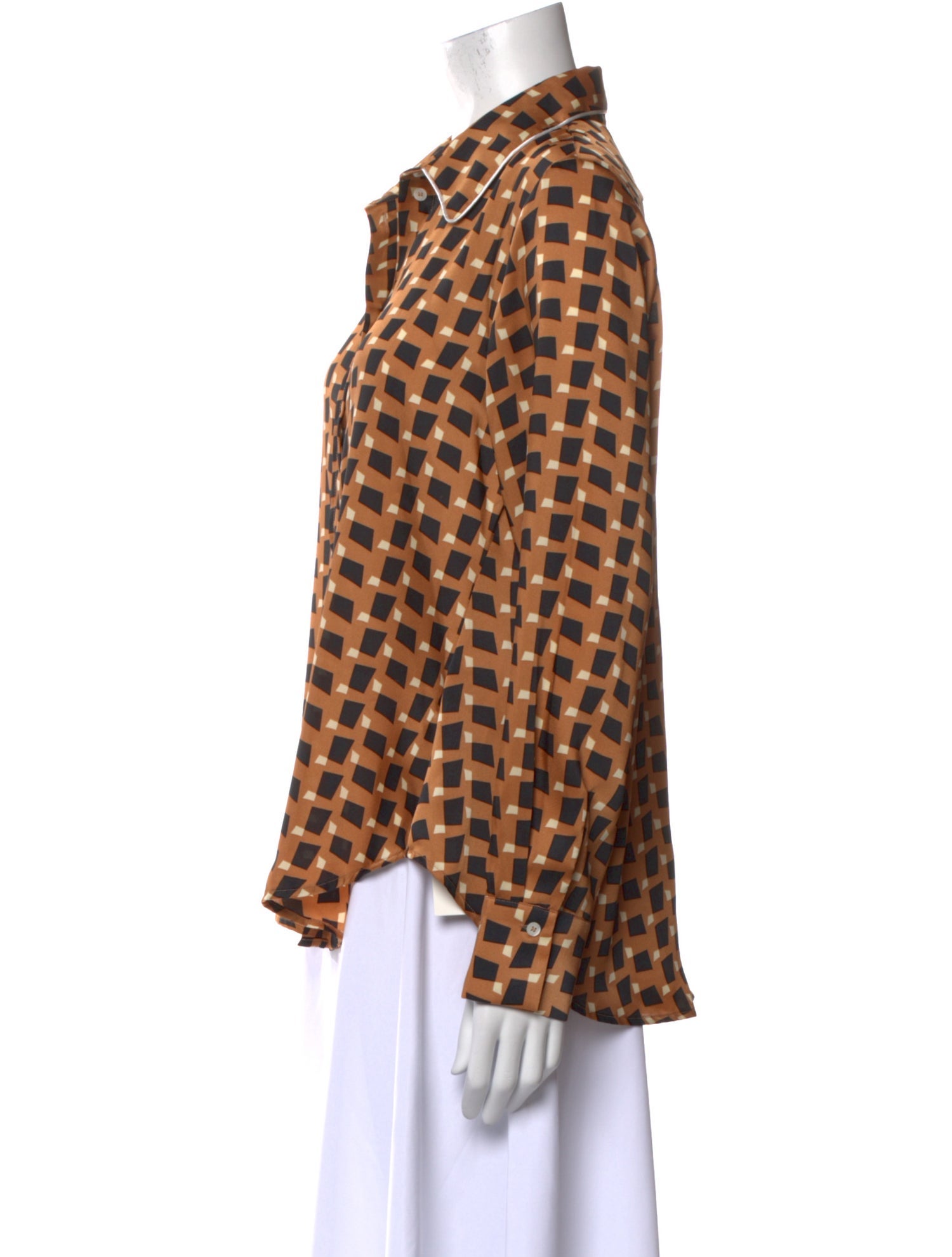 Beatrice B Printed Long Sleeve Button-Up Top w/ Tags