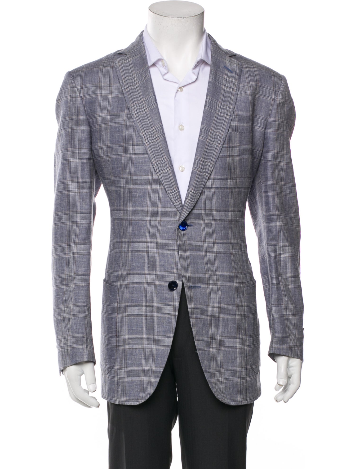 Battistoni Linen Plaid Print Peacoat