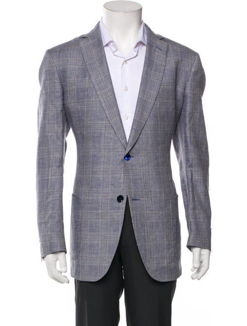 Battistoni Linen Plaid Print Peacoat