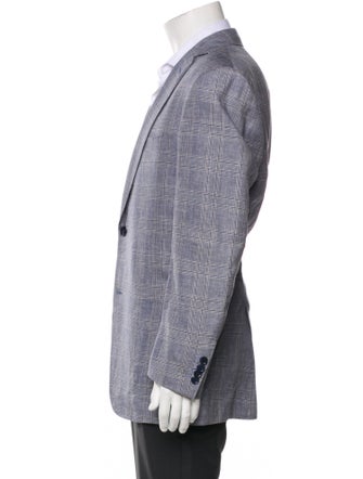 Battistoni Linen Plaid Print Peacoat