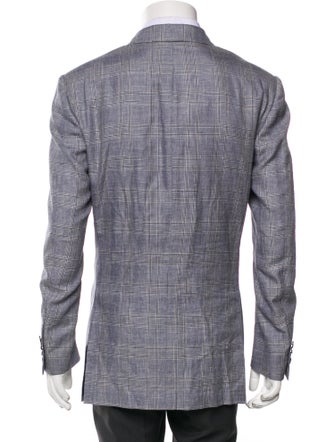 Battistoni Linen Plaid Print Peacoat