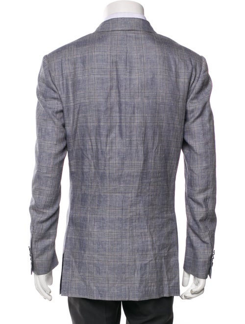 Battistoni Linen Plaid Print Peacoat