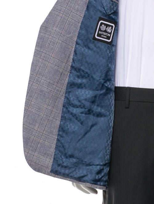 Battistoni Linen Plaid Print Peacoat