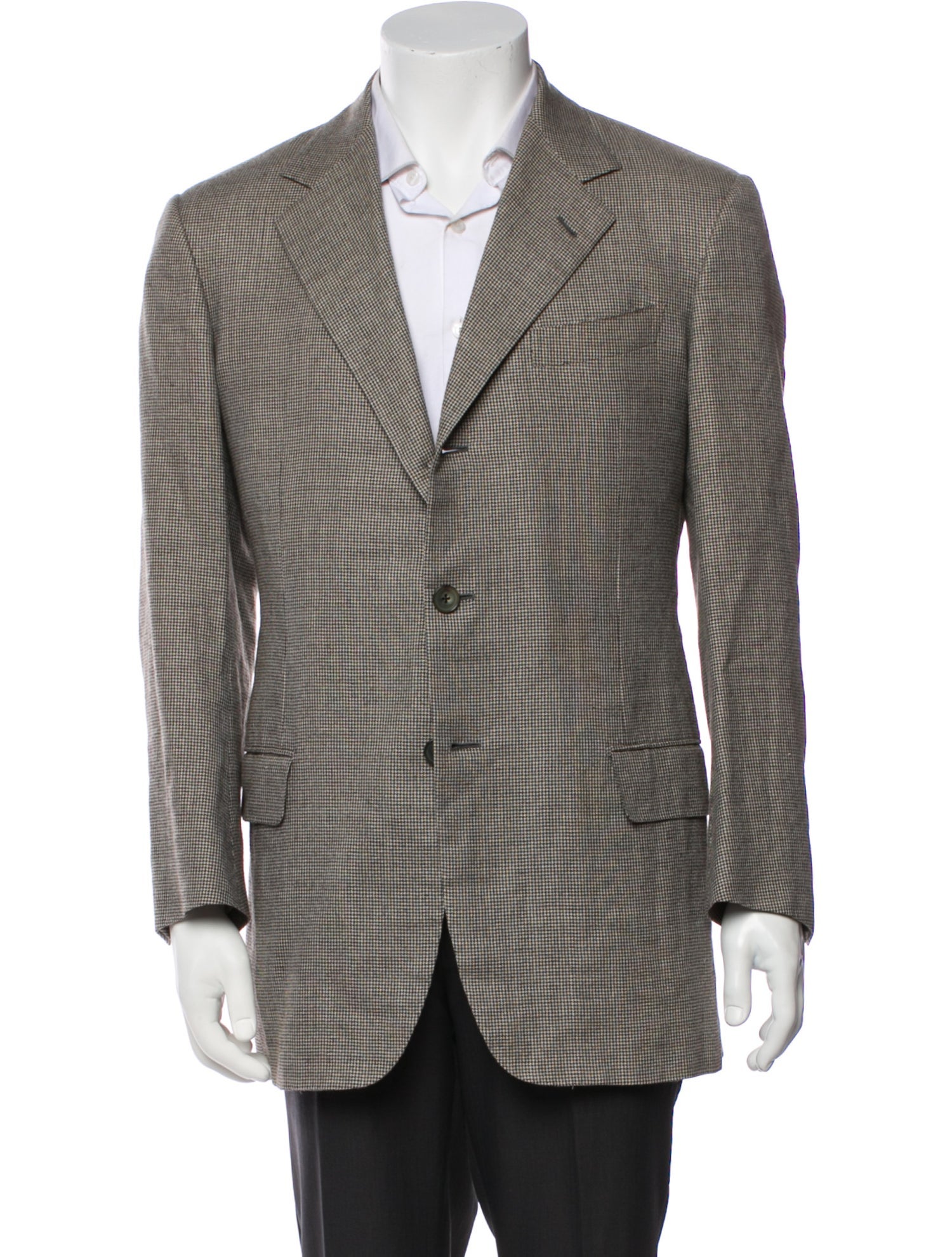 Battistoni Linen Houndstooth Print Blazer