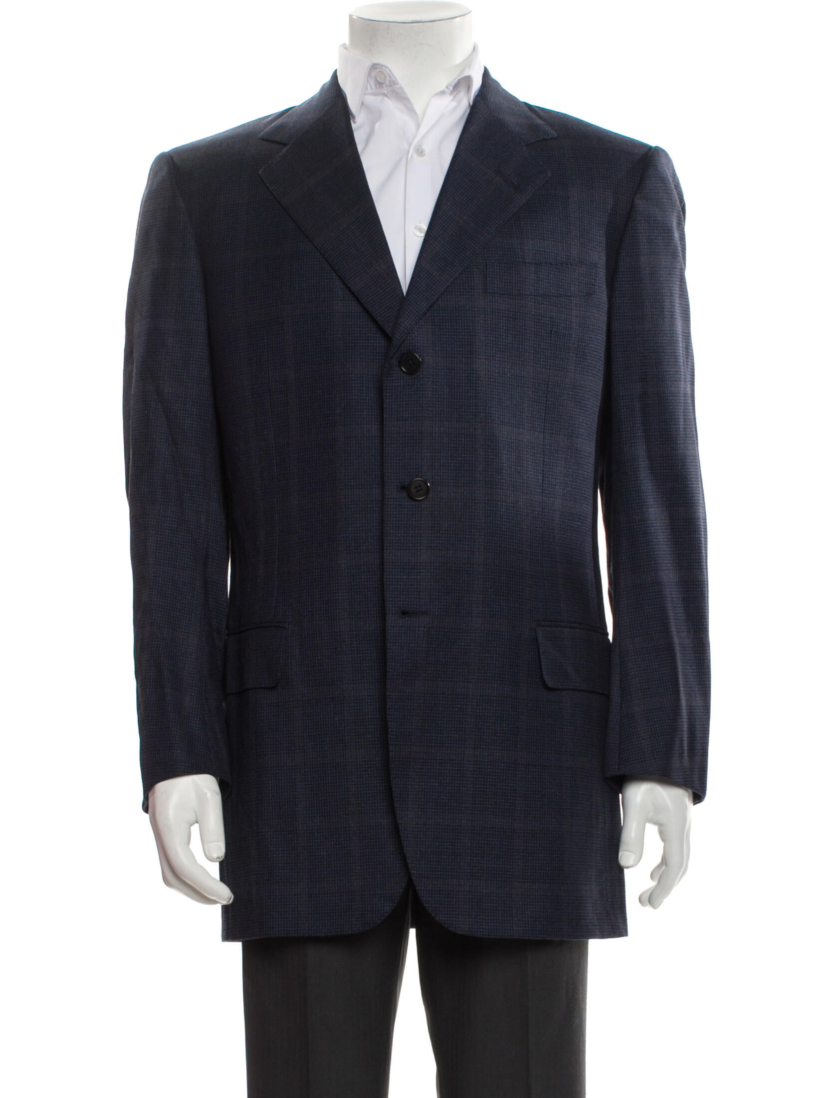 Battistoni Wool Plaid Print Blazer