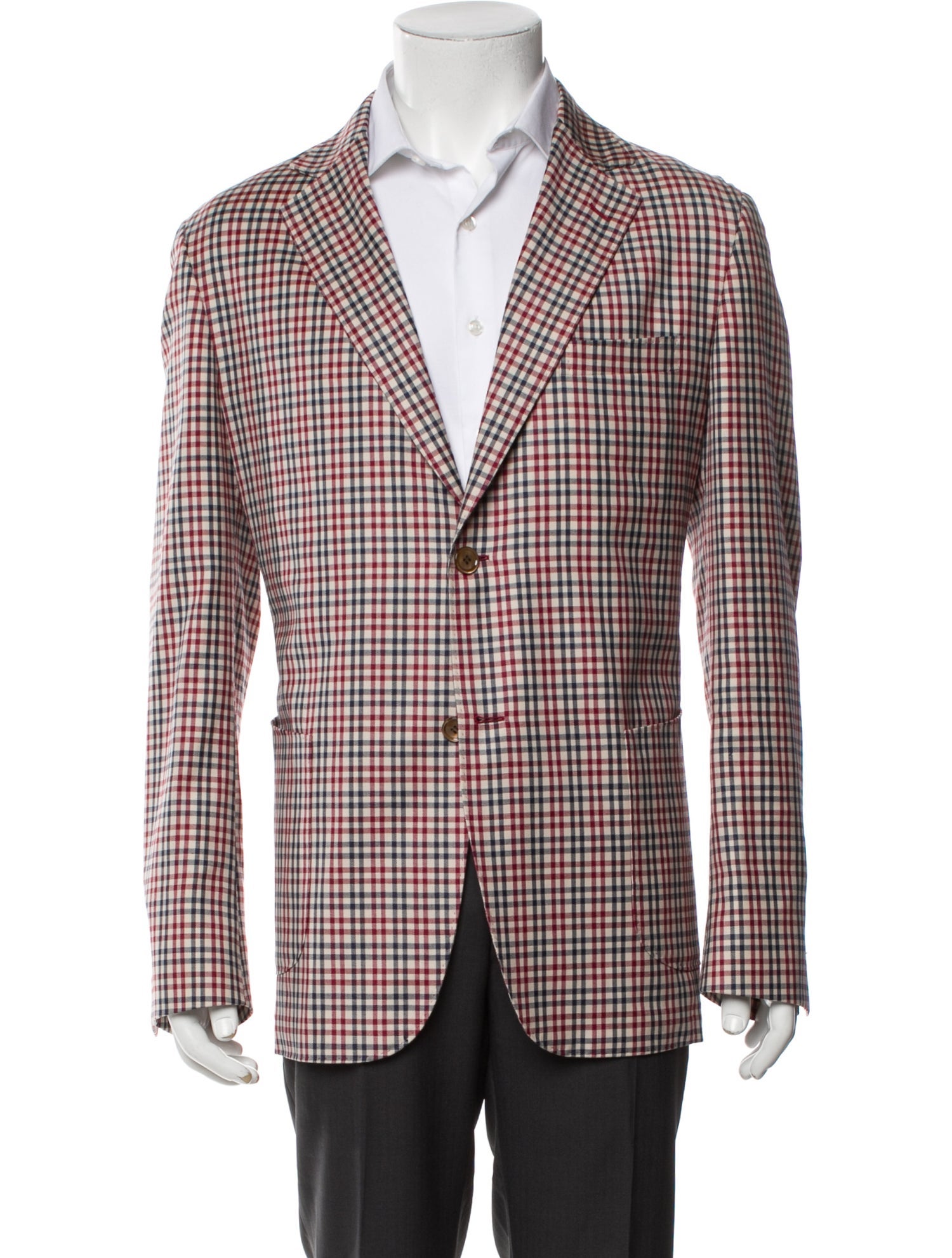 Battistoni Wool Plaid Print Blazer