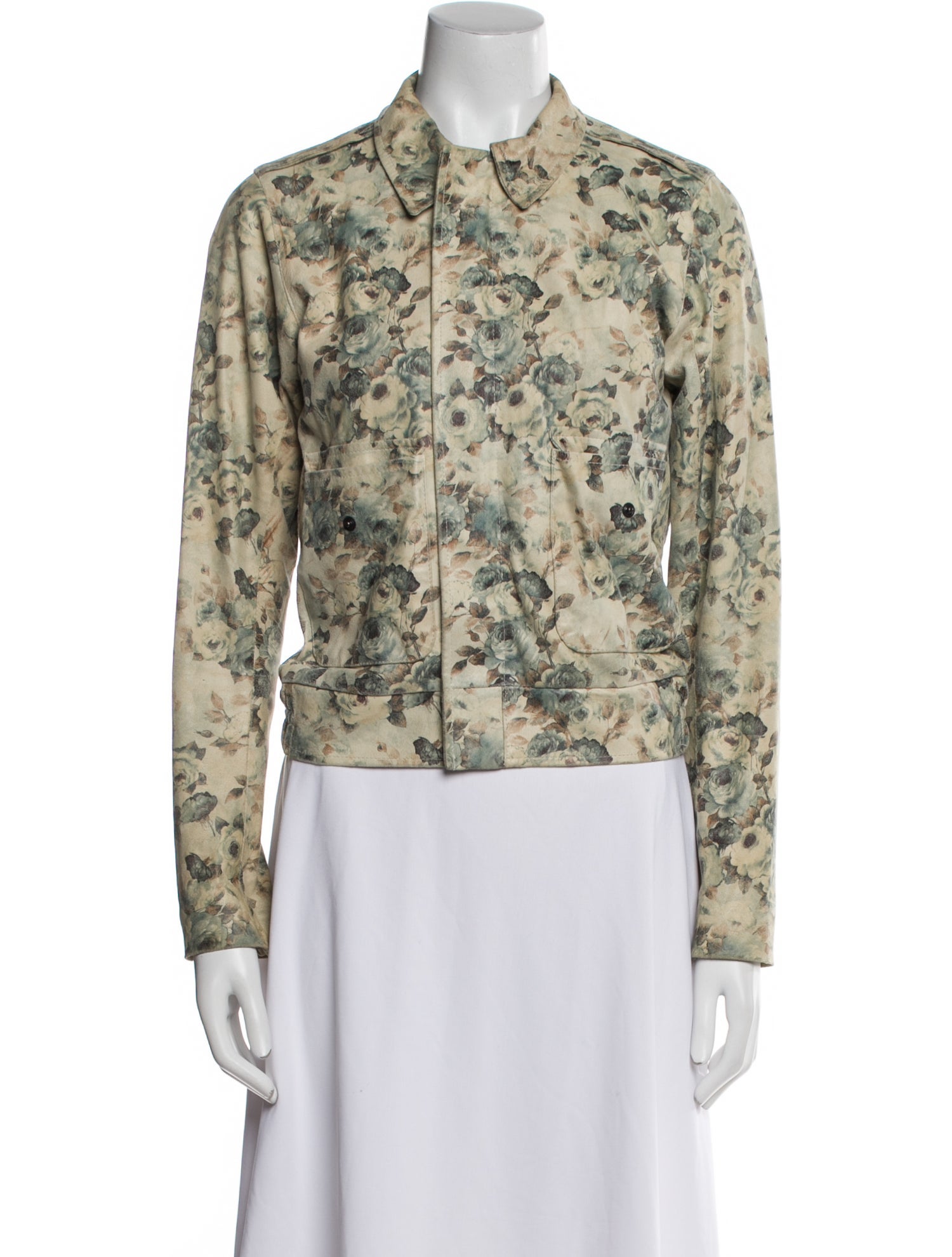 Boudicca Leather Floral Print Biker Jacket