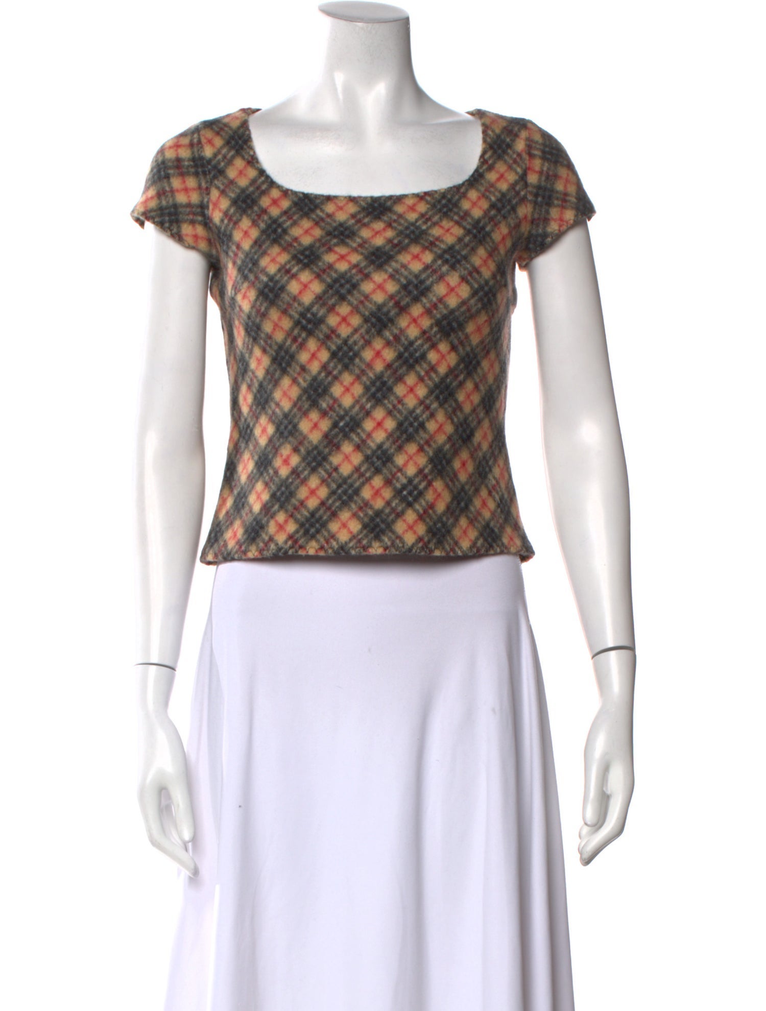 Burberry Blue Label Wool Plaid Print Crop Top