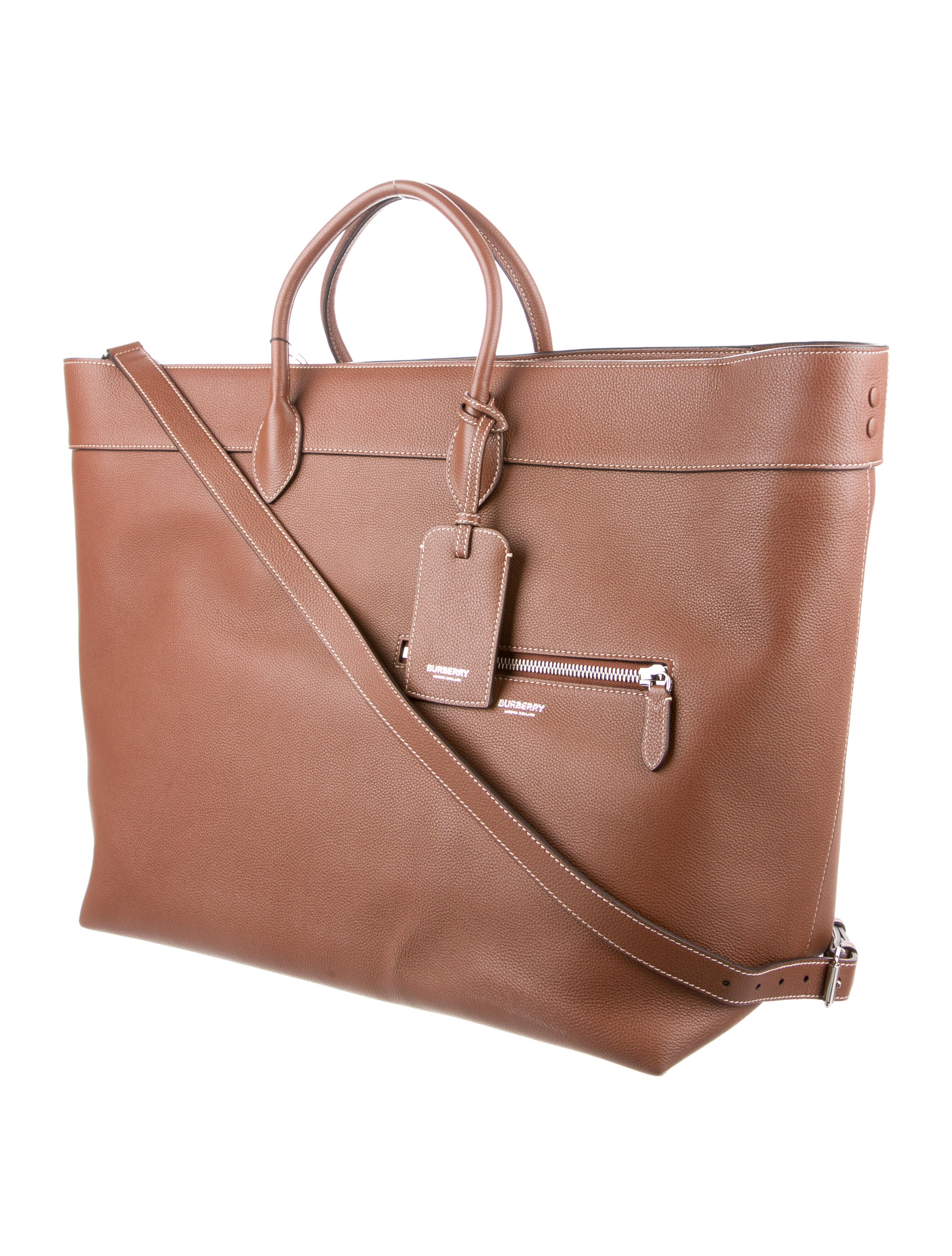 Burberry London Sanford Elevated Leather Tote - Brown Totes