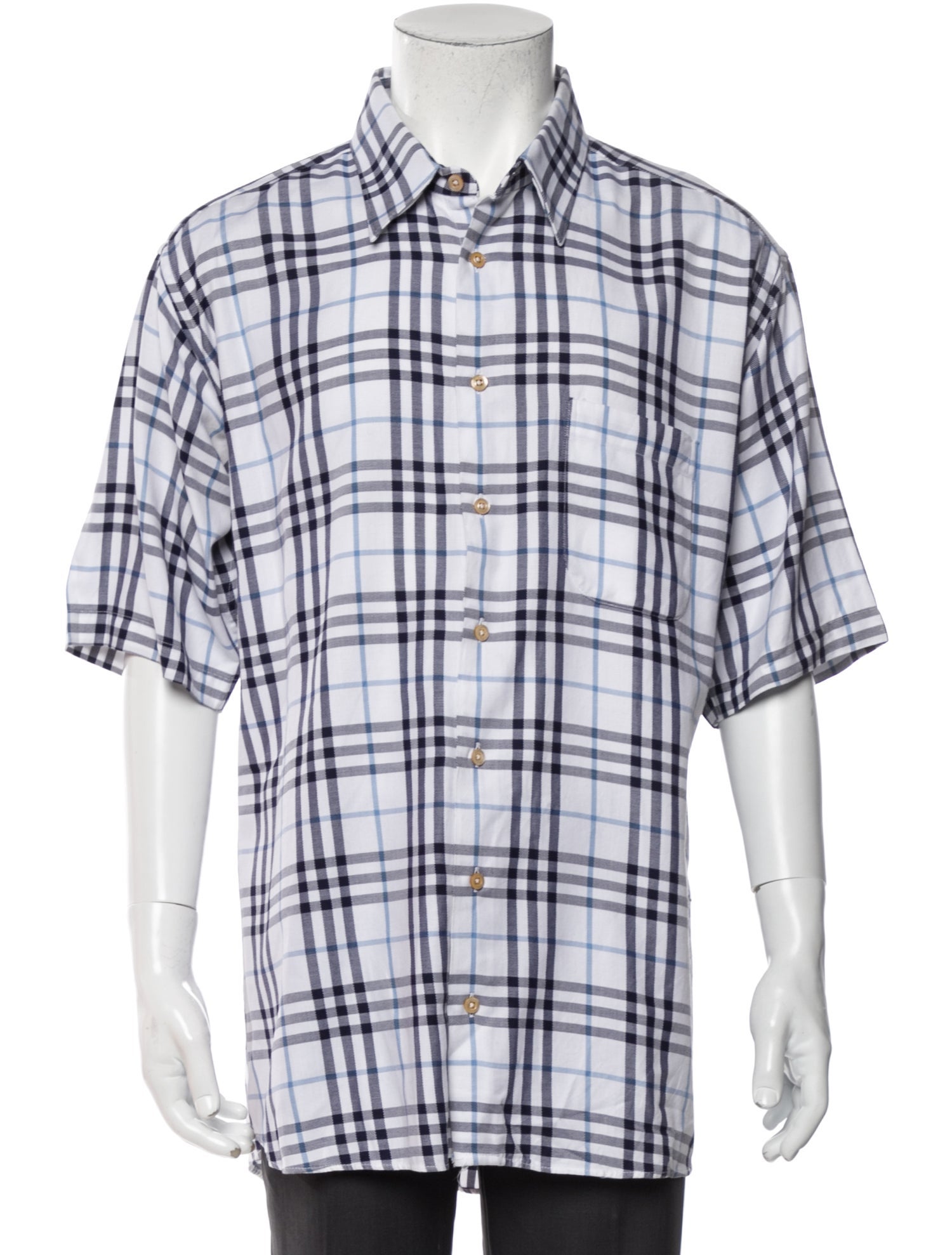 Burberry London Plaid Print Short Sleeve Shirt - White Casual