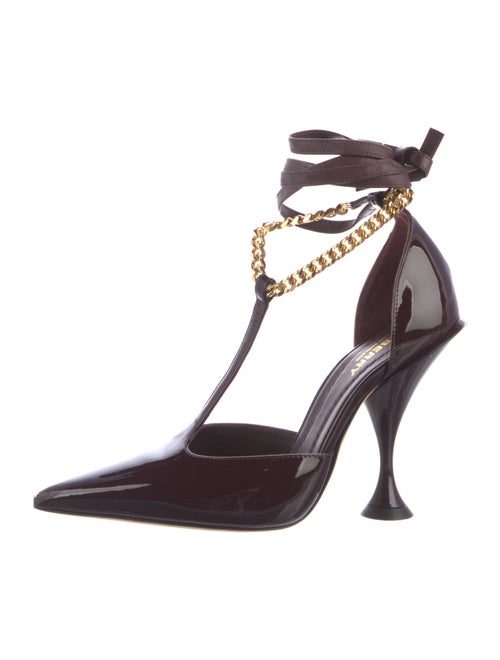 Burberry London Patent Leather Chain-Link Accents T-Strap Pumps