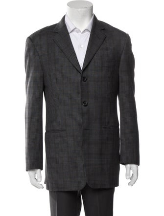 Burberry London Wool Plaid Print Blazer