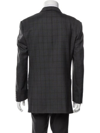 Burberry London Wool Plaid Print Blazer