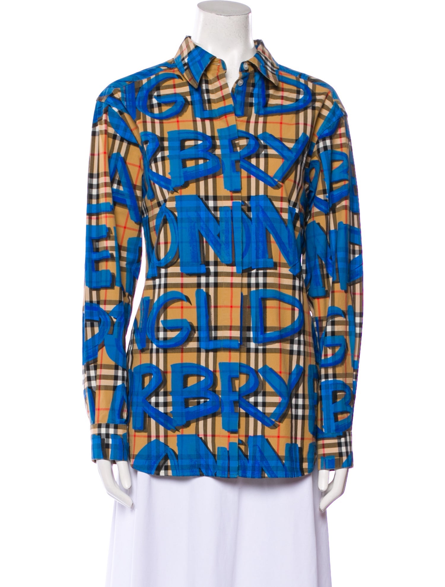 Burberry Printed Long Sleeve Button-Up Top