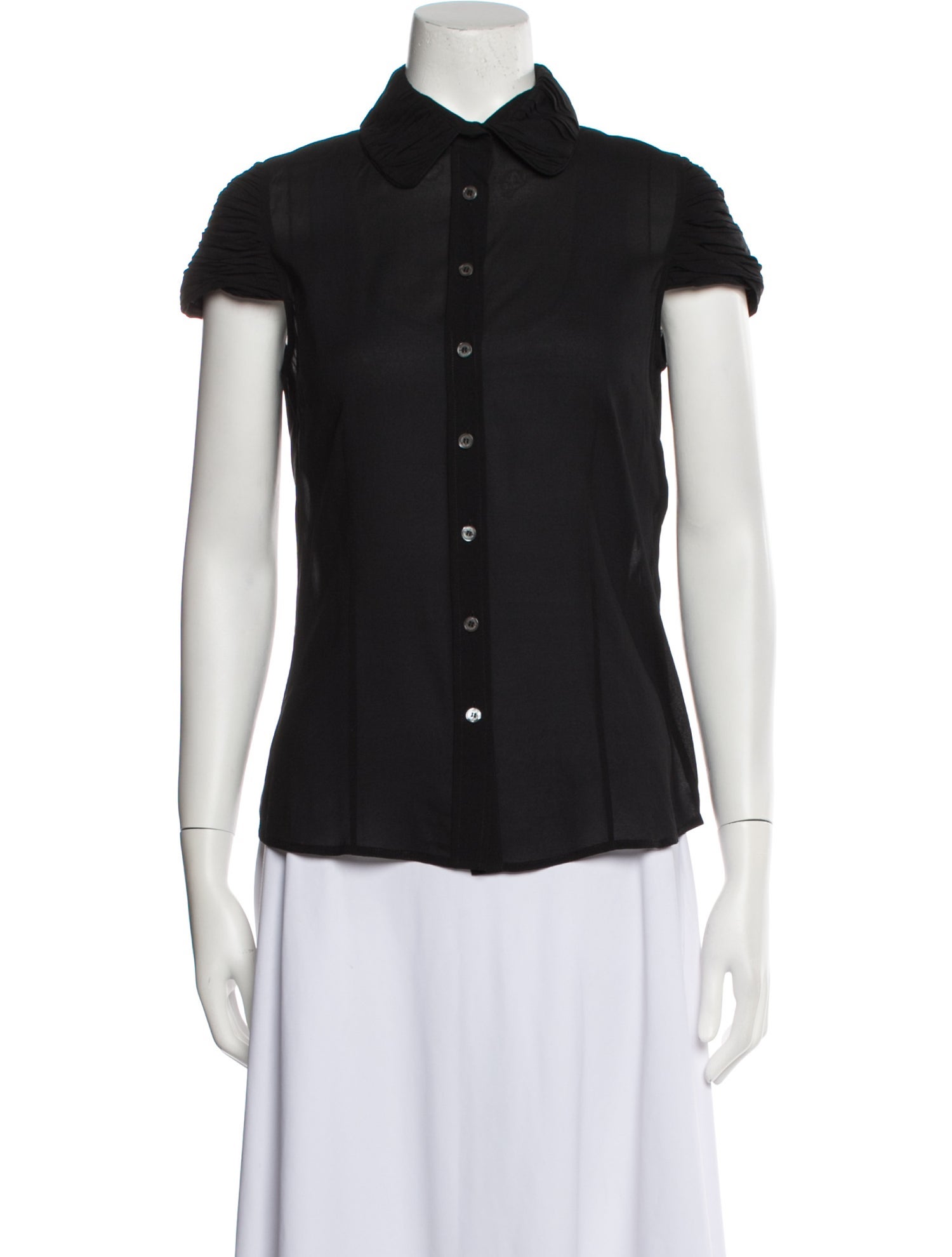 Burberry London Silk Short Sleeve Button-Up Top