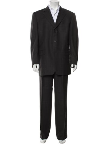 Burberry London Suiting Wool Plaid Print Two-Piece Suit XL