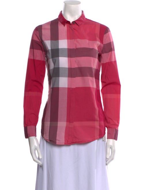 Burberry Plaid Print Long Sleeve Button-Up Top