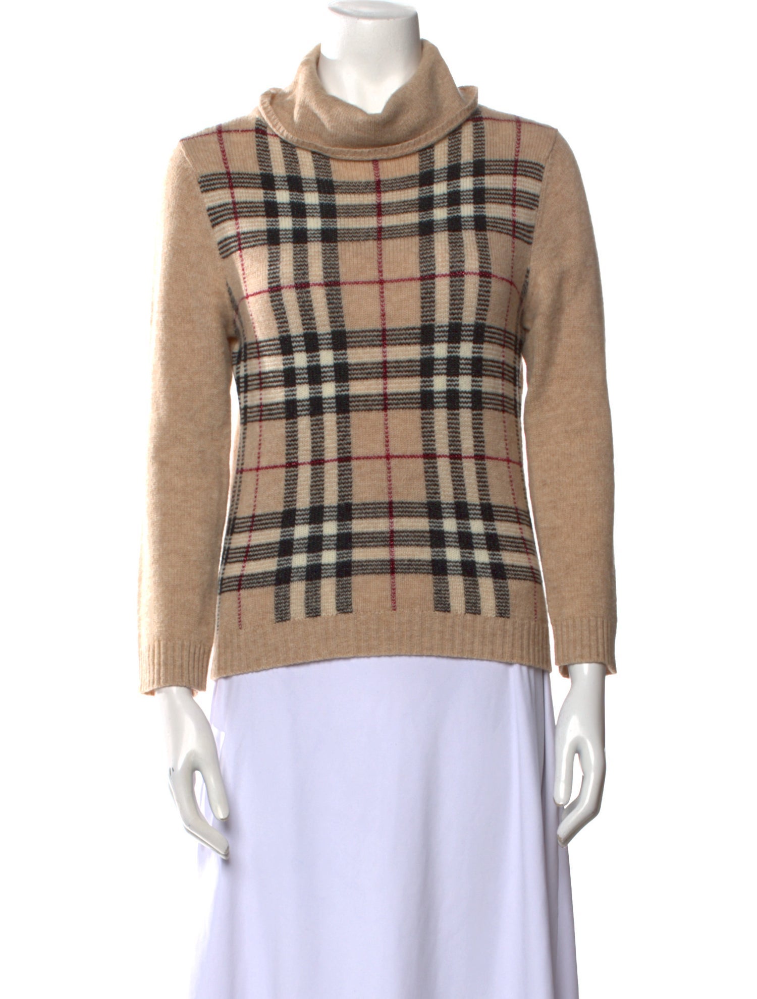 Burberry London Plaid Print Turtleneck Sweater