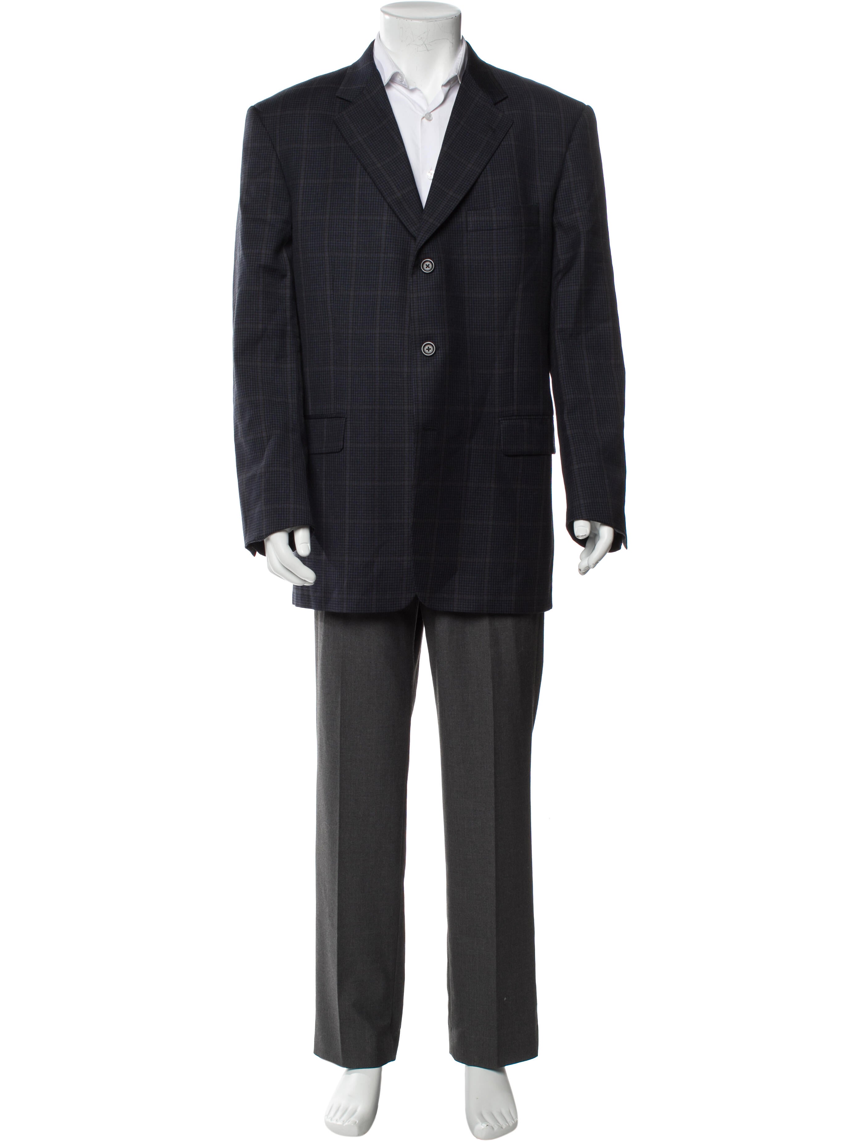 Burberry London Wool Plaid Print Blazer