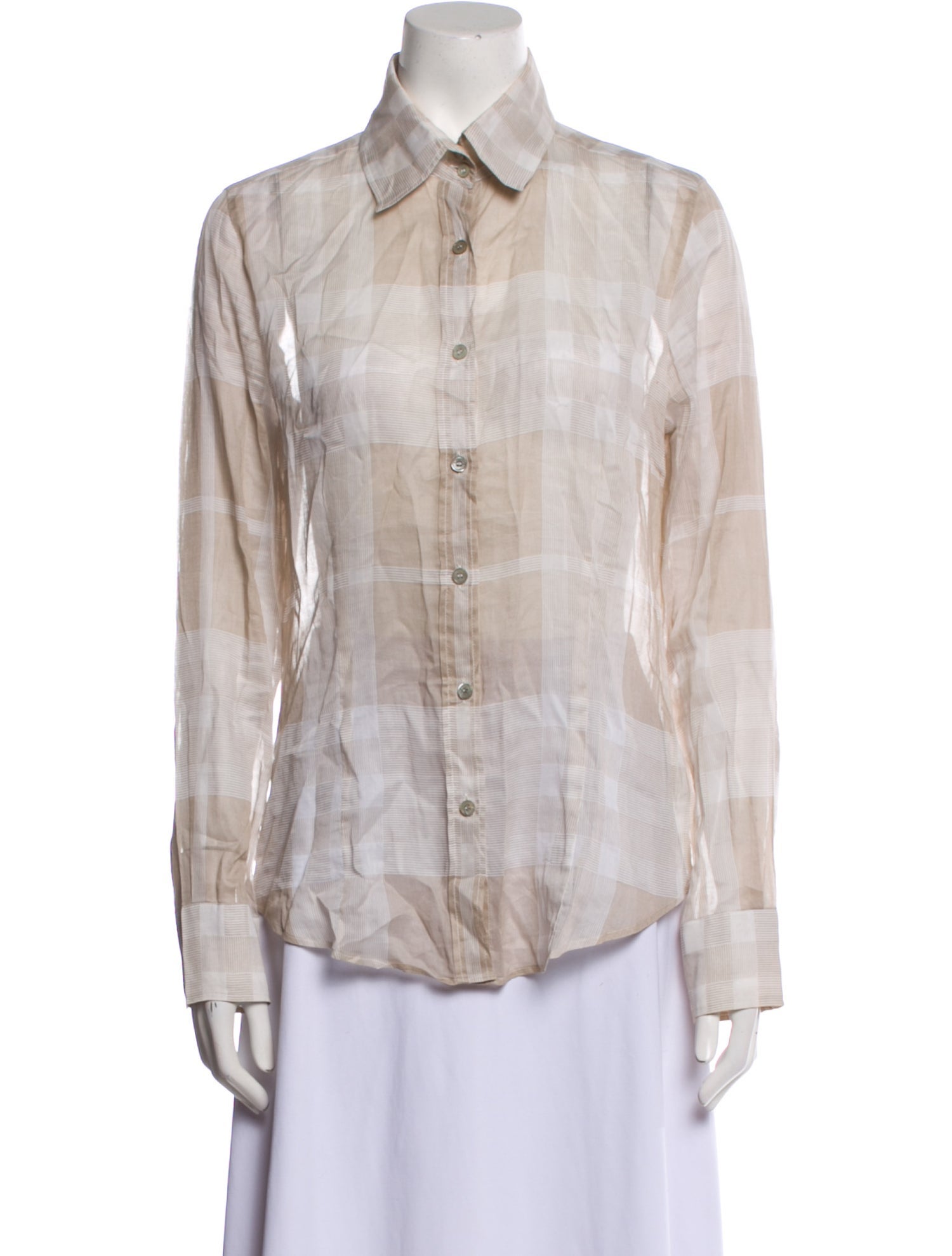 Burberry London Plaid Print Long Sleeve Button-Up Top