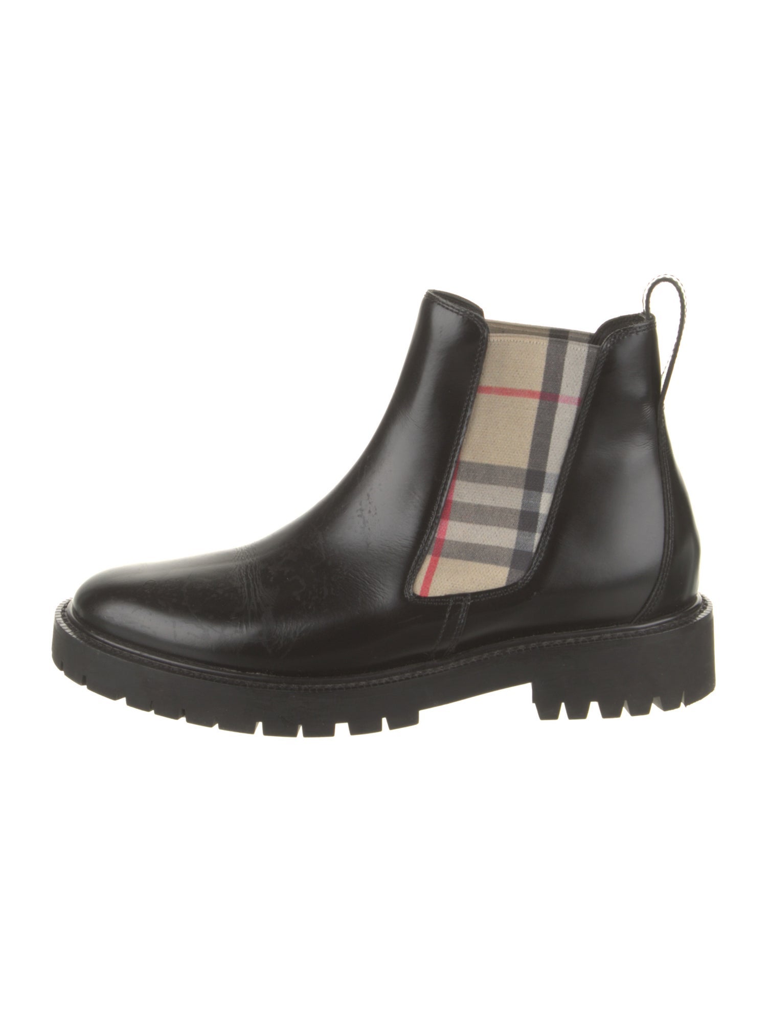 Burberry London House Check Pattern Leather Chelsea Boots